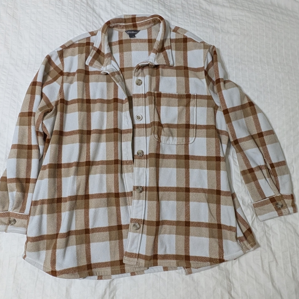 Eddie Bauer Brown and White Plaid Button-Up Shirt